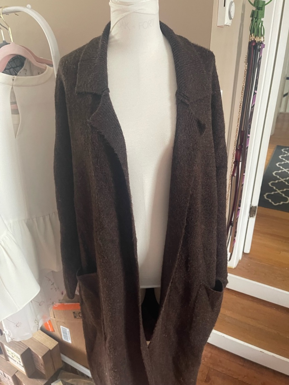 OAK + FORT Dark Brown Open-Front Coatigan